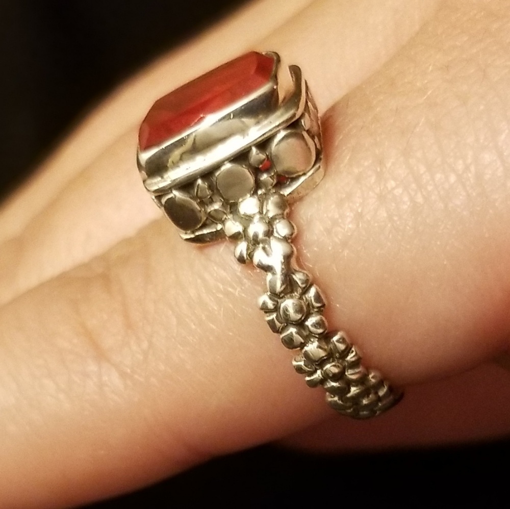 Elegant Silver and Red Gemstone Ring